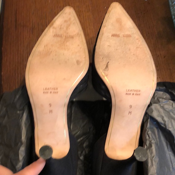 Anne Klein Blk Faille/leather open sided mesh pump - Picture 2 of 5